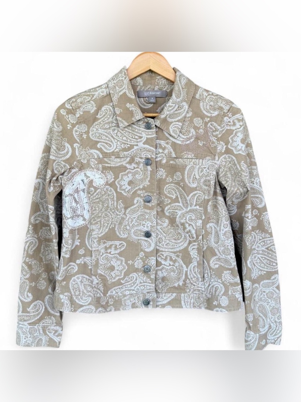 Croft & Barrow Tan Paisley Stretch Denim Jacket Size 8